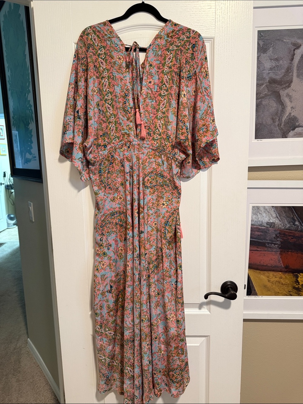 Boho Floral Tie-Back Maxi Dress in Pink and Blue